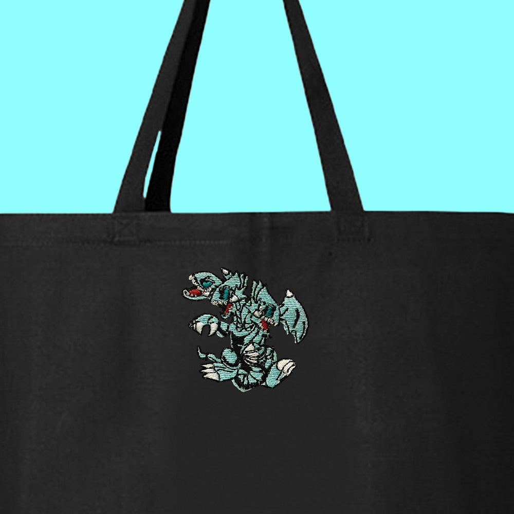 ultimate blue eyes toon dragon tote bag