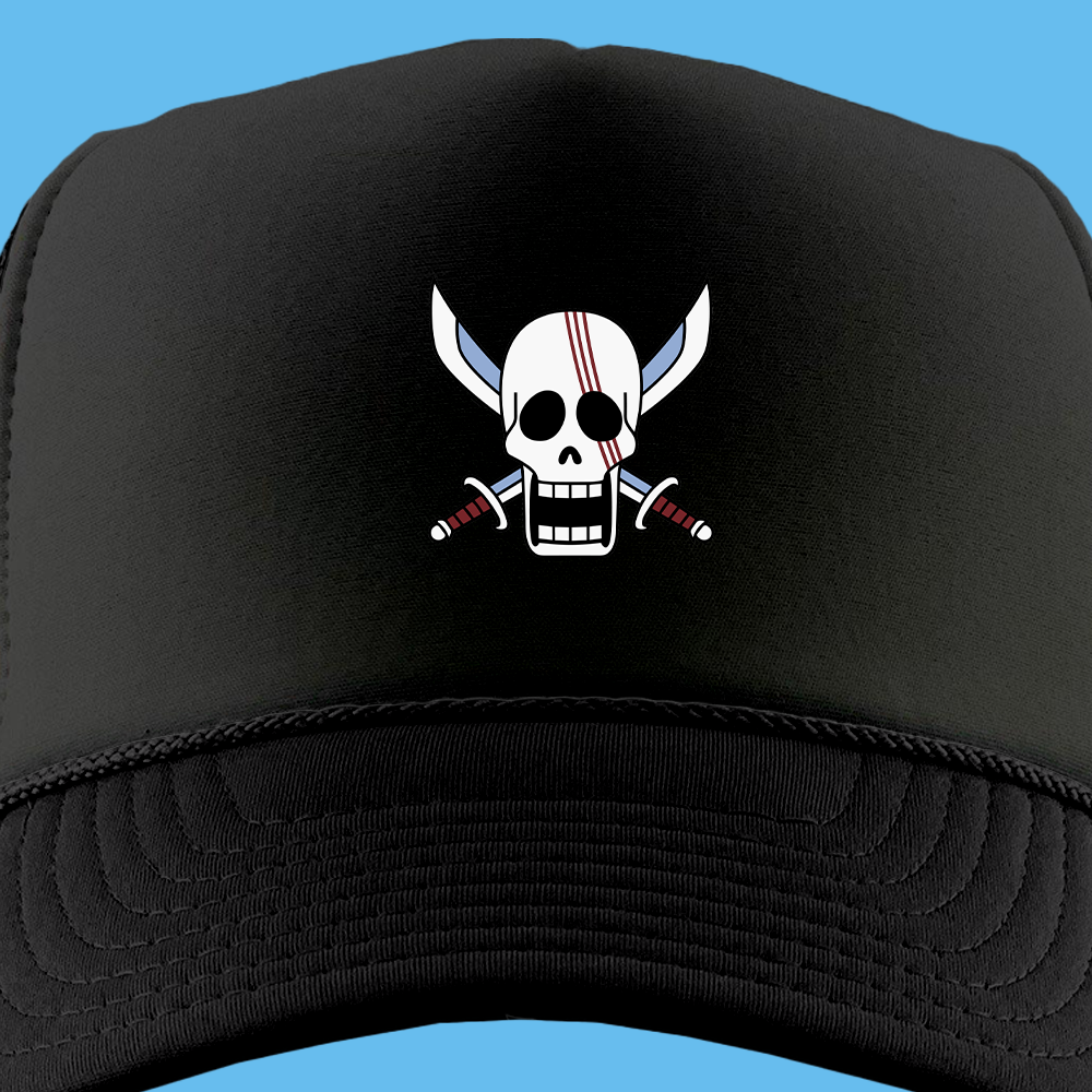 Red Hair Pirates jolly roger foam trucker